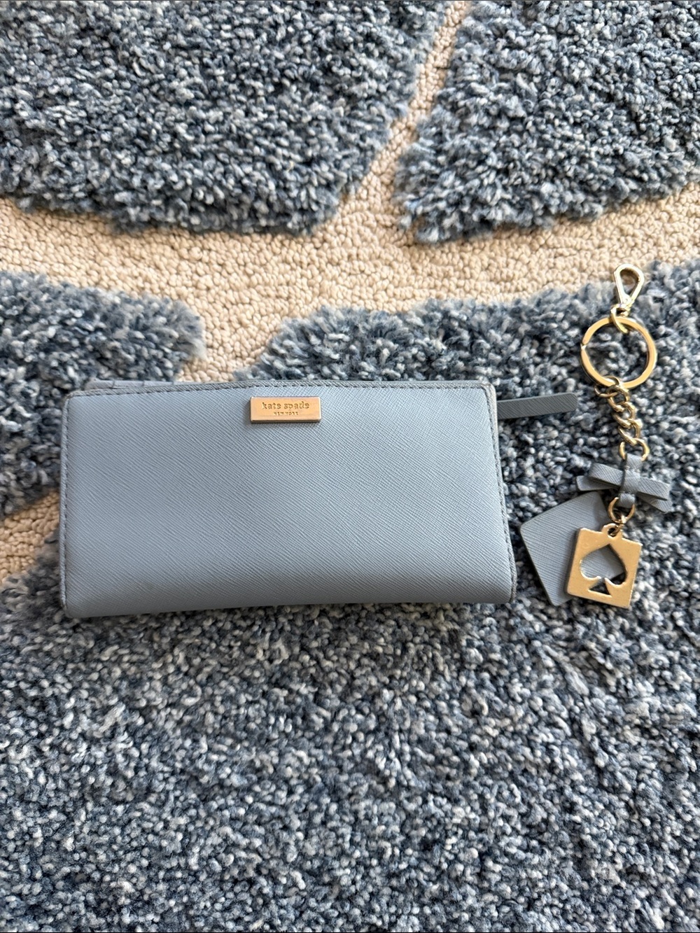 Nice kate spade blue-gray zip wallet with charm key chain